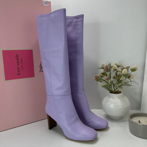 Kate Spade Rochelle Buttery Soft Leather Knee High Boot Frzen Lilac Women 7.5NWB - Picture 3 of 13